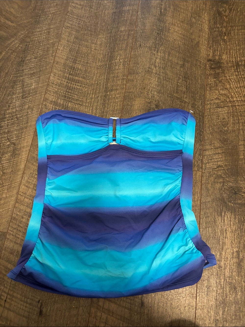Liz Claiborne Blue Ombre Strapless Swim Top with Ring Accent